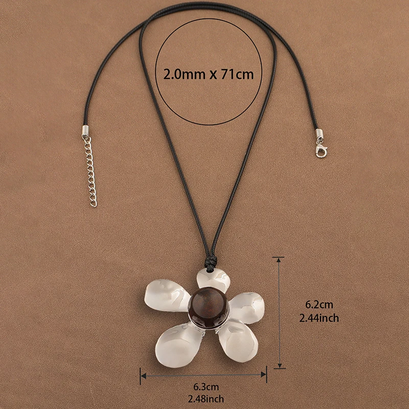 1pc Minimalist Personalized Hollowed Out Flower/Square/Shell Pendant On Lucky Long Wax Rope Sweater Chain Necklace Jewelry Gifts