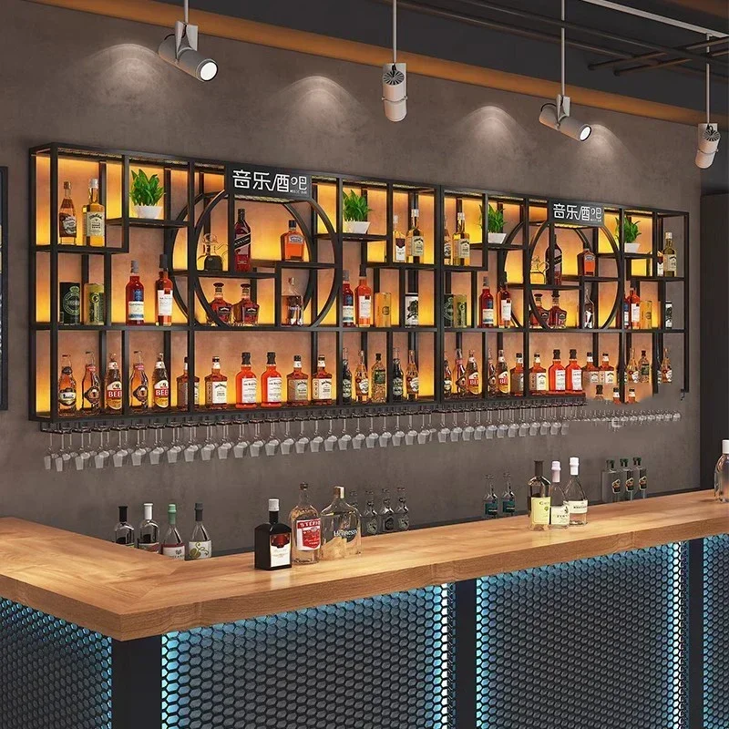 高級で便利な新作ウォールマウント工業用バーキャビネット、鉄製フレーム収納、豪華でモダンな正方形格子