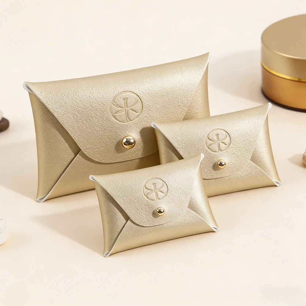 

50/100Pcs Gold PU Leather Jewelry Packaging Bags Custom Logo Car Key Case Coin Wallet Earring Bracelet Organizer Wedding Pouches