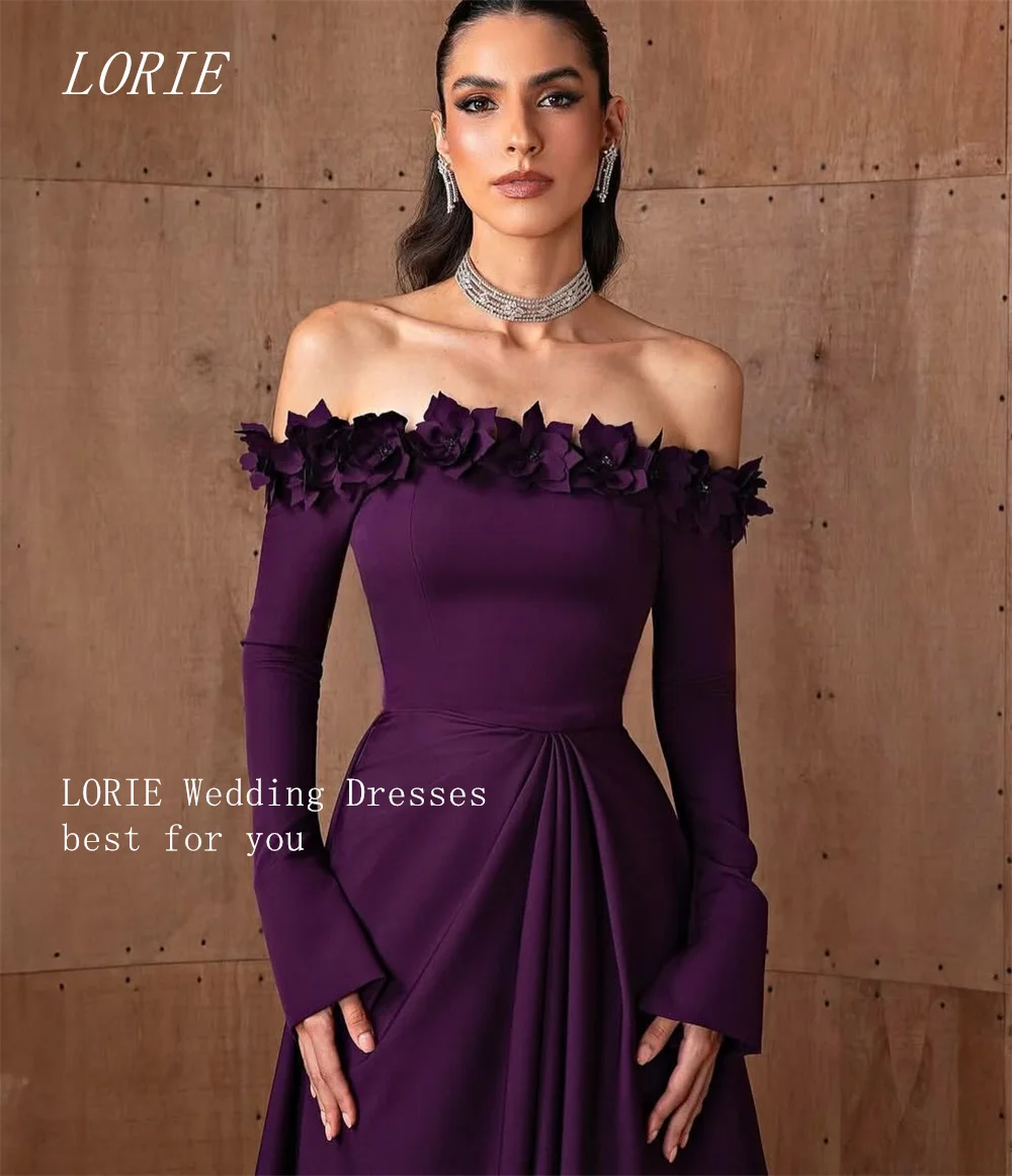 

LORIE Luxury 3D Flowers A Line Evening Dress Off The Shoulder Elegant Formal Prom Dresses Purple Party Gowns Customized 2026