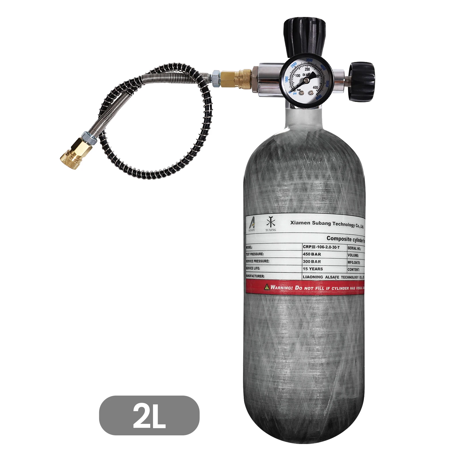 TUXING 4500Psi 300Bar 2L Carbon Fiber Cylinder High Pressure Air Tank Charging Regulator Fill Station Scuba Diving Valve M18*1.5