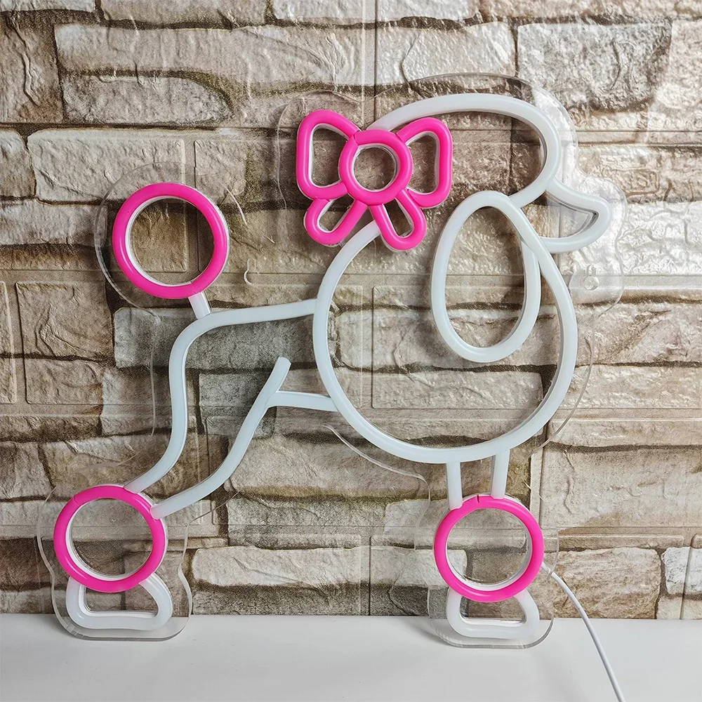 Cute Poodle Dog Neon Lights Animal Neon Sign for Bedroom Pet Shop Art Wall Decoration Pink Neon Light Birthday Gift