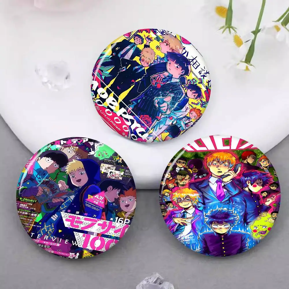 أنيمي الغوغاء النفسي 100 الإبداعية دبابيس مضحك وجه مبتسم جولة المفاجئة في بروش شارة ظهره قبعة اكسسوارات مجوهرات هدايا