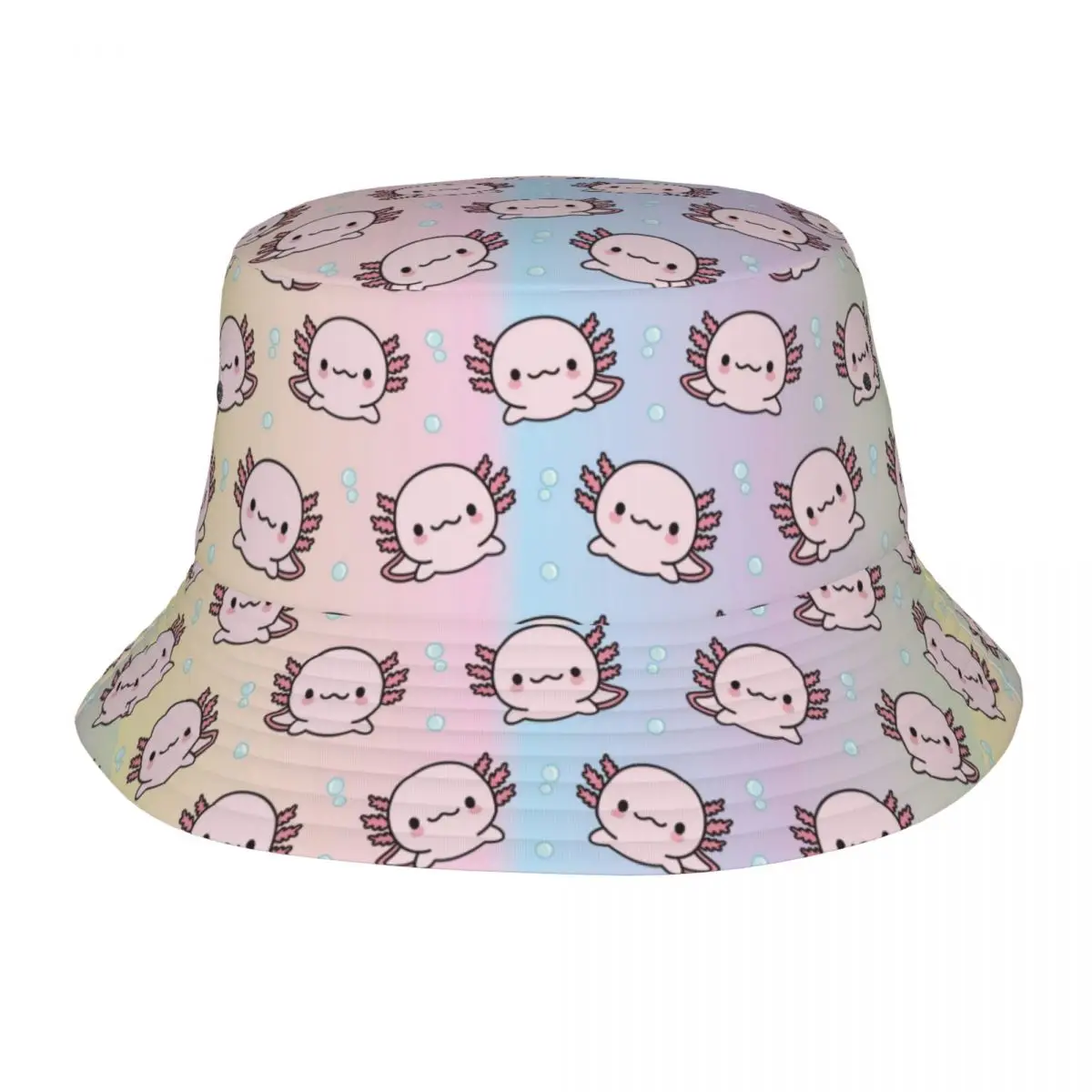 Cute Axolotl Bucket Hat for Teen Summer Travel Salamander Animal Field Hat Style Foldable for Hiking Fisherman Hats Bob Hat