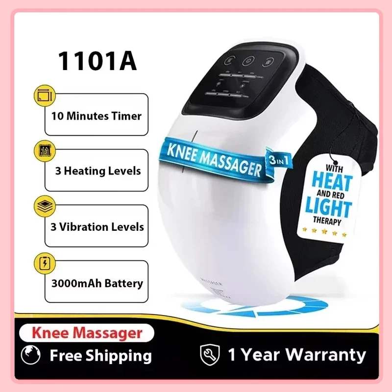 

Cordless Knee Massager Red Light and Massage Therapy with LED Screen 3 Levels Infrared Heat and Vibration Gifts for Men Women