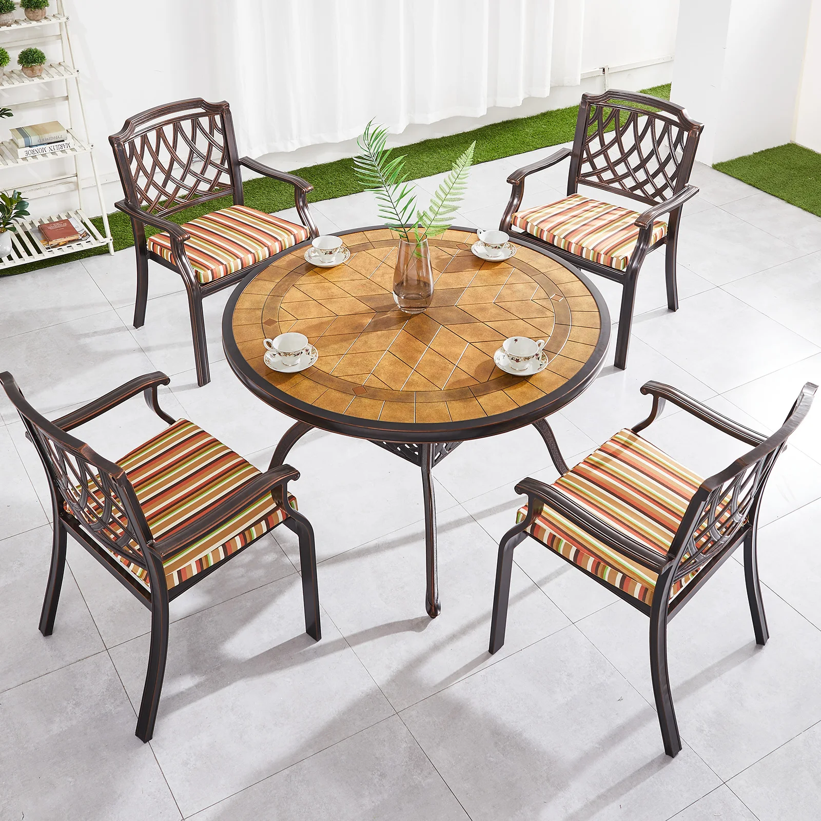 

Small Outdoor Coffee Table Cast Aluminum Tile Patio Side Table All Weather Square Round Bistro End Table for Garden Porch Yard