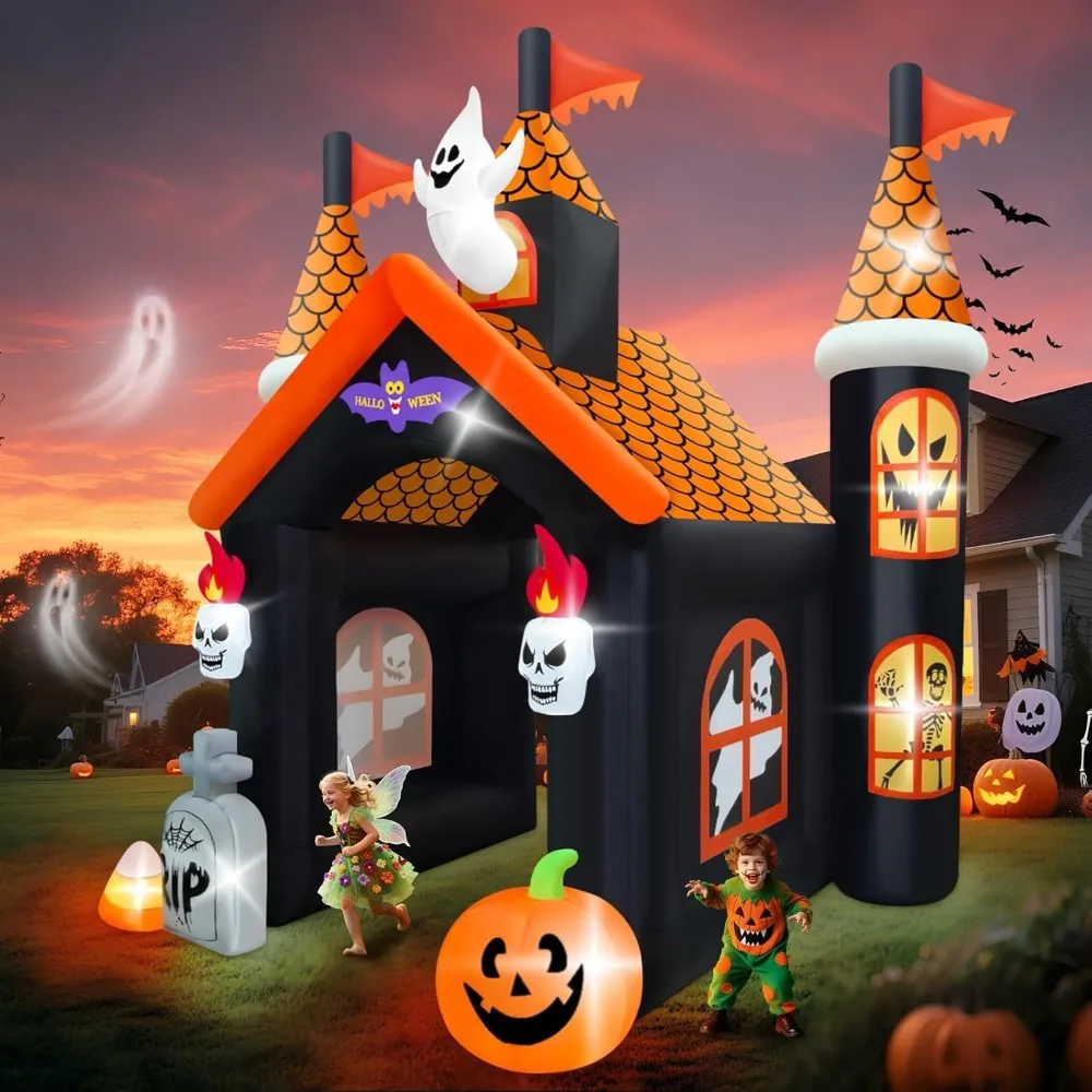 Gran arco inflable de Halloween con luces LED - Túnel de calabaza fantasma de casa embrujada