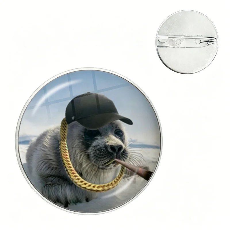 Seal Sea Cute Funny Pin Funny Glass Dome Brooches Shirt Lapel Bag Cute Badge Cartoon Pins For Lover Girl Friends