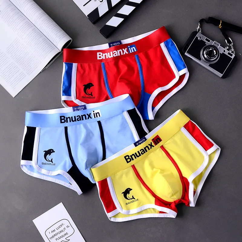 3Pcs/Lot Man Panties Cotton Underwear Boxers Briefs Men Fashion Dolphin Boxershorts Trends Youth Personality Underpants Boy