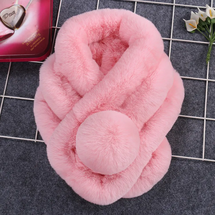 Girl Lolita Neckerchief Faux Rabbit Fur Sweet Plush Ball Furry Scarf Wrap Winter Neck Warmer Elegant Wedding Banquet Shawl