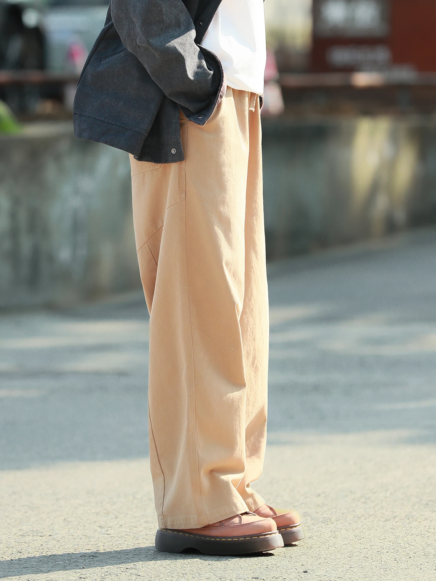 

Весенне-осенние тонкие хлопковые рабочие брюки свободного прямого кроя для мужчин, повседневные длинные брюки с эффектом похудения, модные, с высокой талией, прямые.