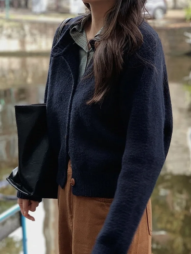 

Korean Sle Thiened Knitted Sweater Coat Women's round Ne Open Cardigan Outerwear Autumn New Faion Single Button Design