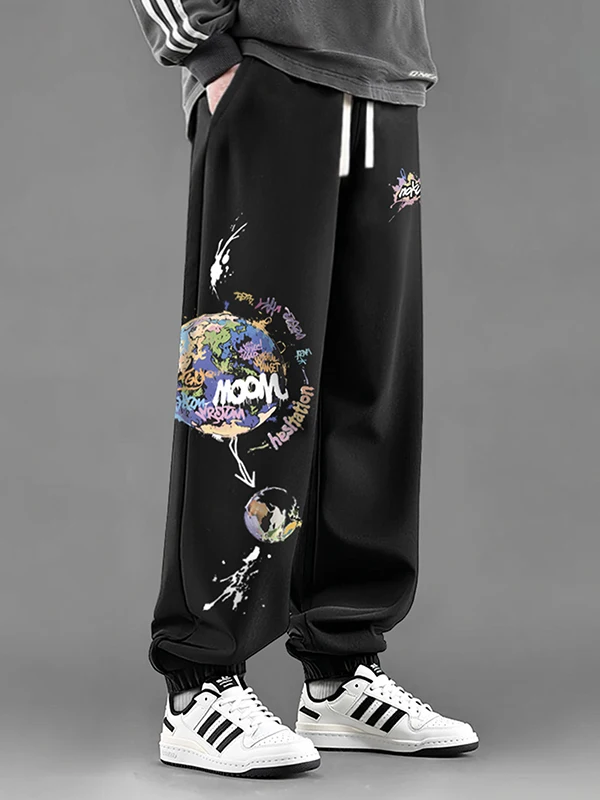 

plus Size Men Women Casual Pants Loose Wide Leg Dstring American Sle Fce Lined Spor Versatile Long Trousers Trendy