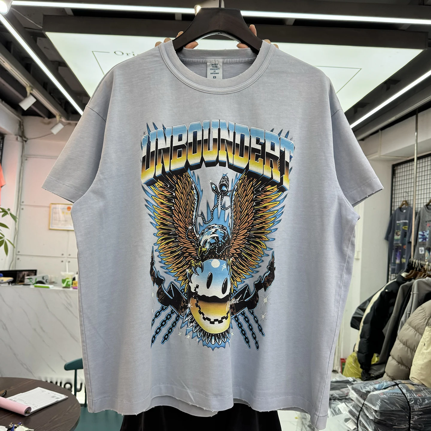 Retro Eagle Wing Print Oversize Couple T-Shirts Short Sleeve Cotton Casual round Neck Men's Women's Loose Fit Fashionable
