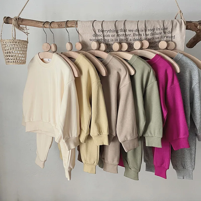 

Children Girls 2PCS Clothes Set Cotton Solid Kids Girl Sweatshirt Infant Babys Girl Sports Pant Suit Outdoor Outfits All Seasons