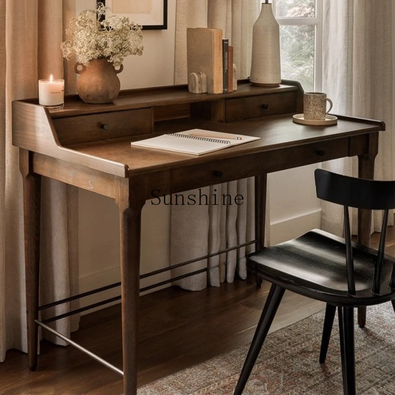 

American retro dresser computer table integrated solid wood Nordic simple bedroom small storage table