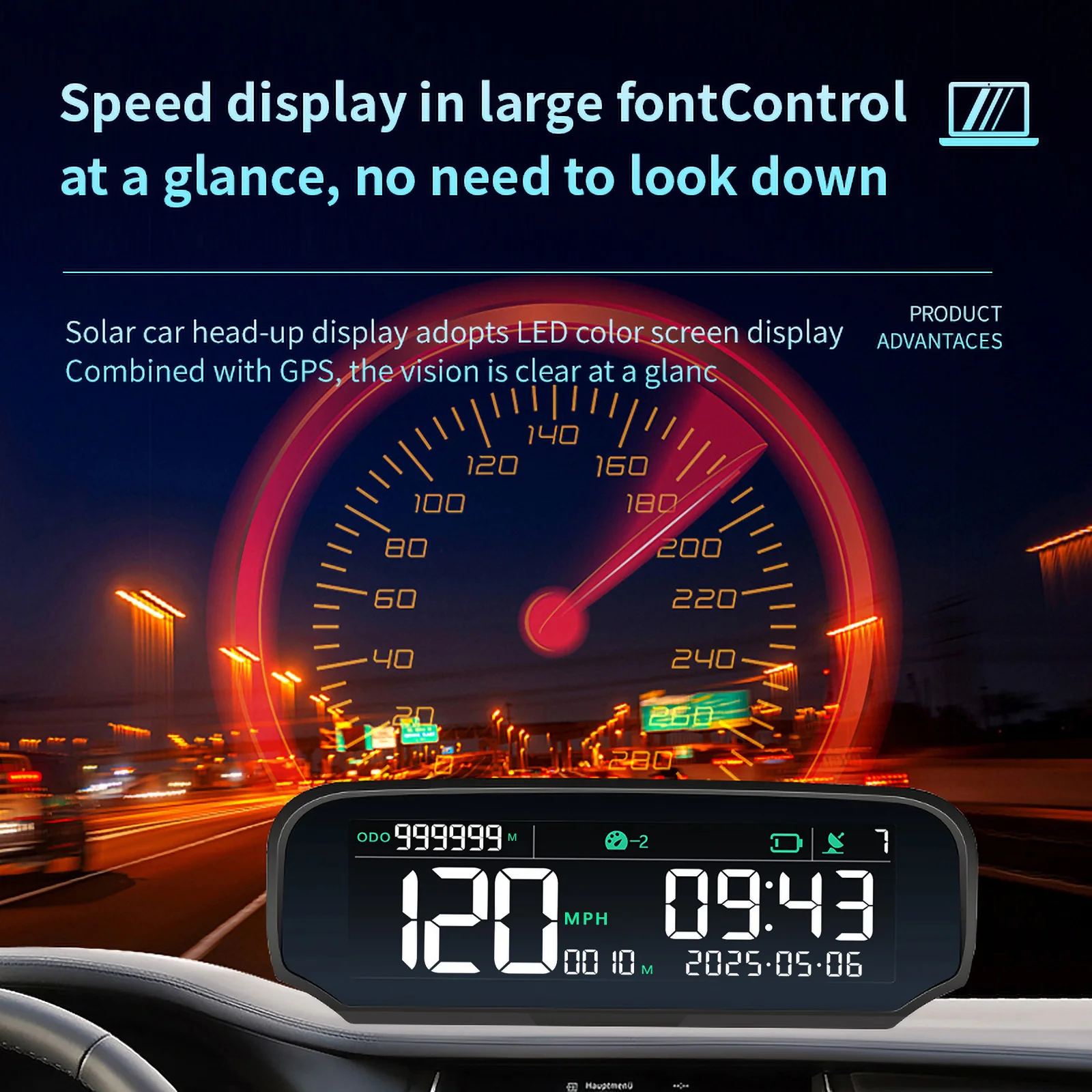 Head-Up Display New Car Meter X100 Solar RPM Odometer with  Altitude Overspeed Alarm Windscreen Projector GPS Multifunction X98