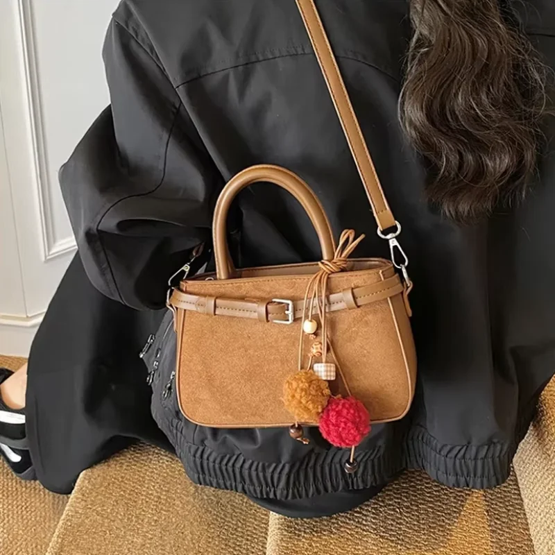 

Retro Suede Crossbody Bag Women's Versatile Handbag Fashionable Small Square Bag Casual Soft PU Material Shoulder Bag