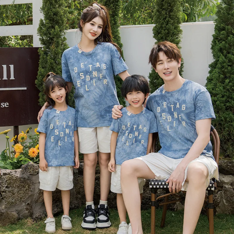 

Dad Mom and Child Matching Otifits Korean Fashion Family Same Short Sleeve Tie-dye T Shirts Father Mother Son Daughter Clothes