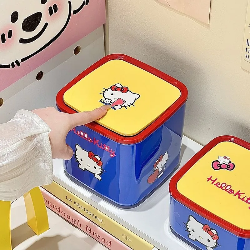 Sanrio Nuevo HelloKitty Kawaii Anime Dibujos Animados Caja de Almacenamiento Cubo de Basura de Escritorio Bonito Dopamina Girly Heart Joyero Regalos para Niñas