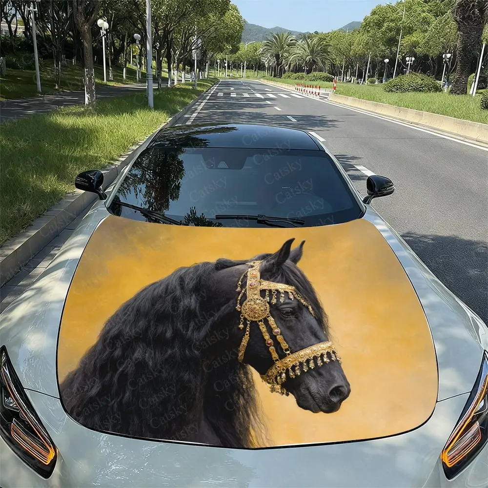 

Elegant Dark Horse Print Hood Decal - PVC Material, Racing Car Body Vinyl Sticker, External Modification Decoration For Vehicle