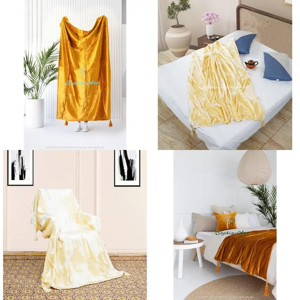 

Luxury Crushed Velvet Sofa Throw Blanket with Tassels - Soft, Warm Boho Style Cozy Plush Lightweight for Beds and Pets