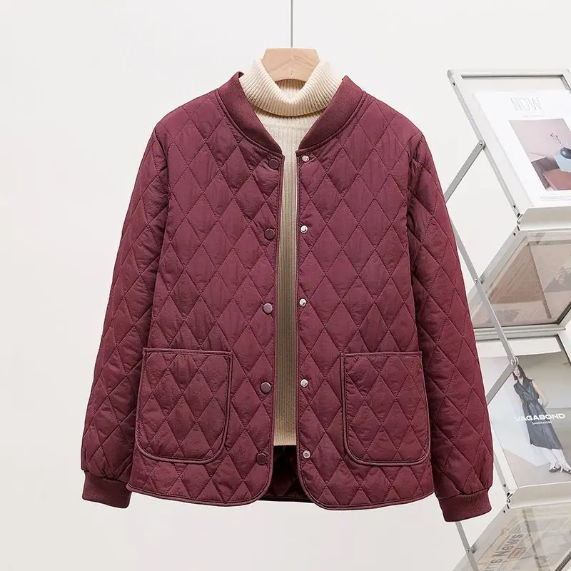 Autumn Winter Thin Cotton-padded Short Coat Women Fashion Casual Lightweight Puffer Jacket Mother Loose O-Neck Quilted Outwear