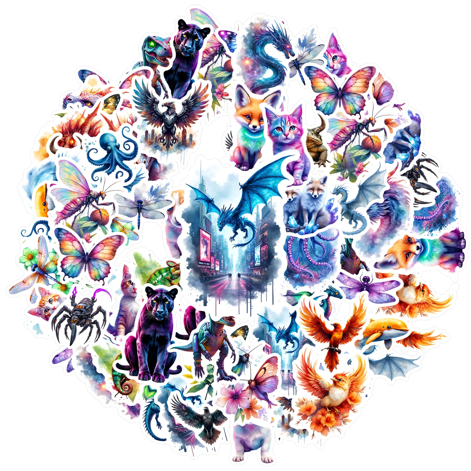 35pcs-50pcs Fantasy Nature Stickers Whimsical Fantasy Creatures Stickers Animal Stickers For DIY Phone Guitar Laptop