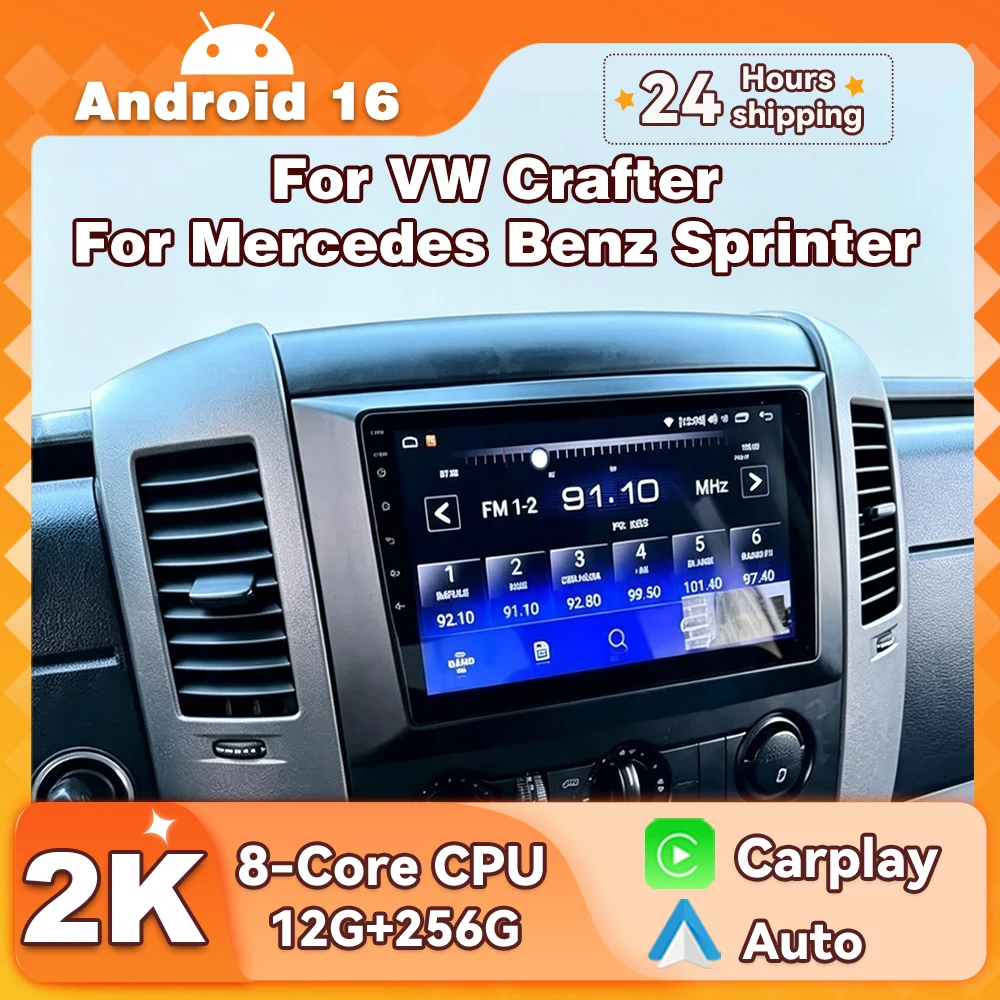 Android 16 For VW Crafter For Mercedes Benz Sprinter Car Radio Wireless CarPlay Auto Multimedia Player GPS Navigation radio