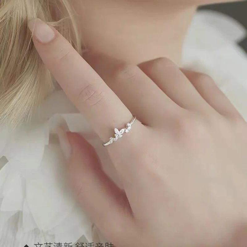 925 فضة الزركون يترك النبات قابل للتعديل الدائري للنساء حفلة لطيف غرامة مجوهرات ضوء الملحقات الفاخرة