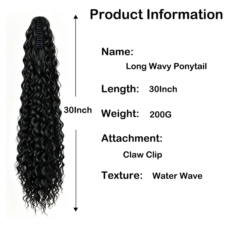 30Inch Long Synthetic Water Wave Claw Clip Ponytail Wrap Ponytails Clip In Hair Extensions for Women