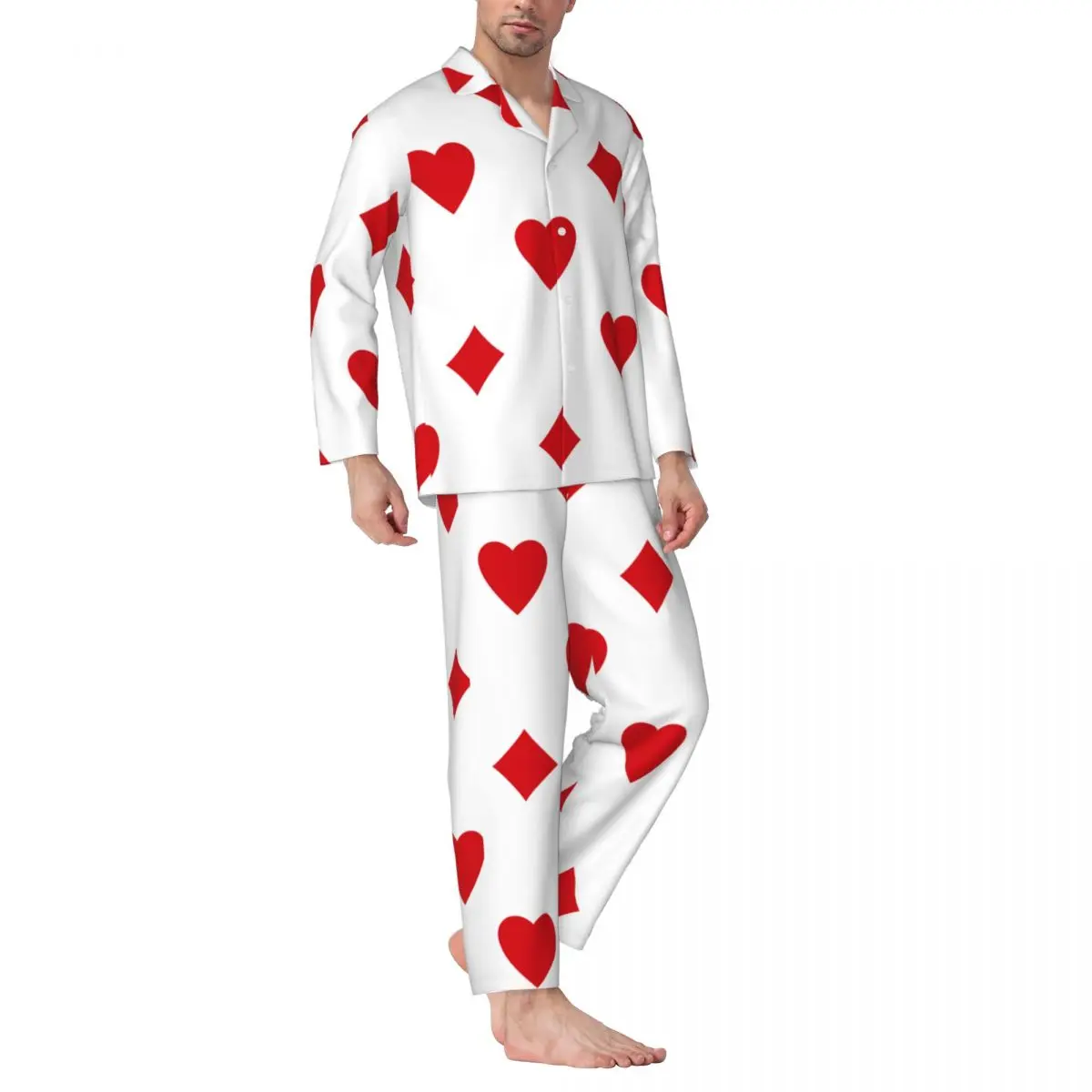Conjunto de pijamas para hombre de Otoño Invierno de manga larga Alicia en el país de las Maravillas corazones y diamantes ropa de casa ropa de dormir 2 unids/set