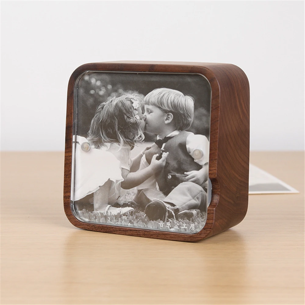 Wooden Photo Frame Music Box Gravity-sensing Wind Up Music Box Over The Rainbow Little Star Creative Birthday Gift for Daughter