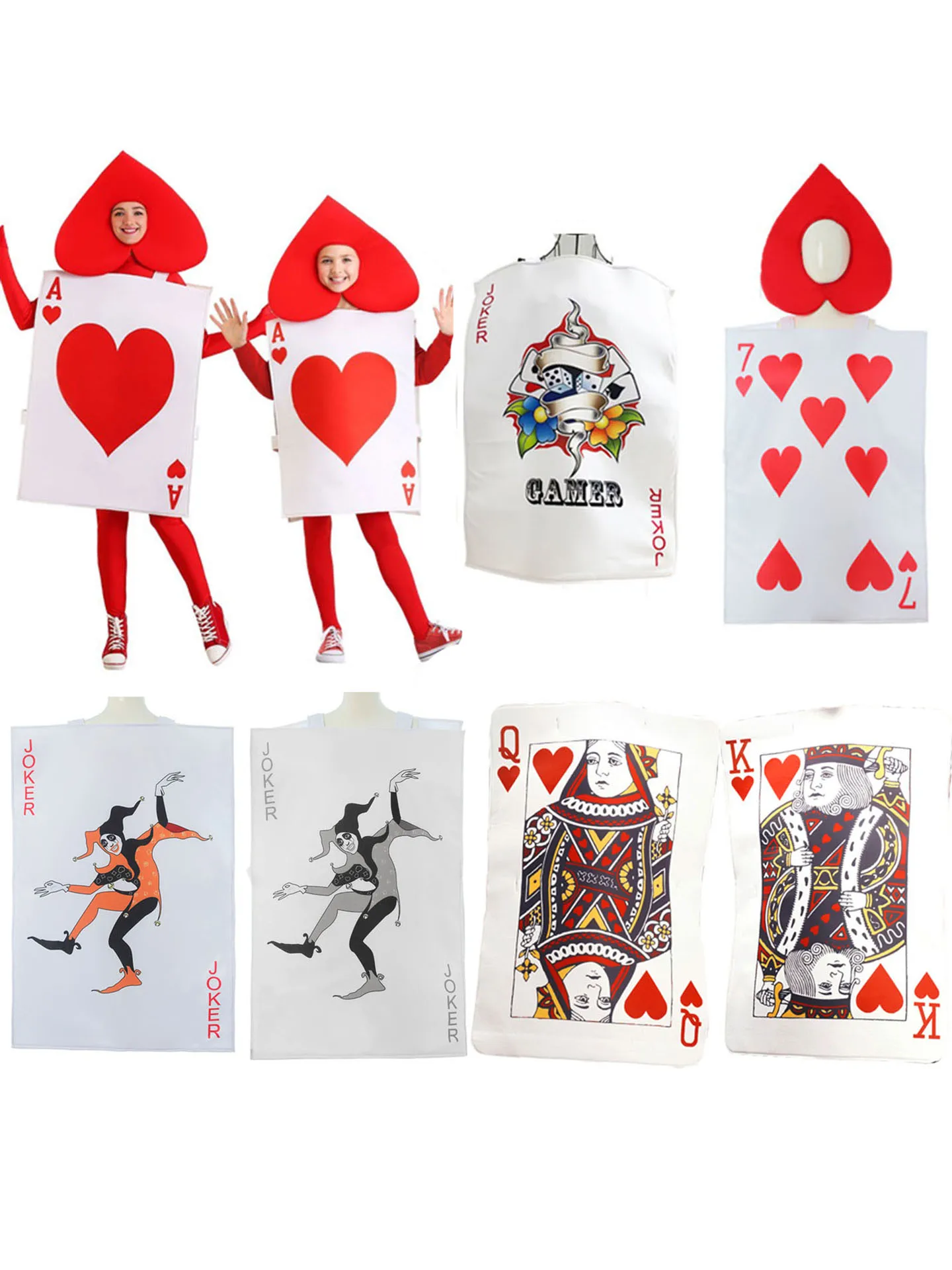 

loween Crazy Par Poker Card Costume Red Heart 7 Red a Spade K Q Big King Small King Performance Clothes Ladies' Faion