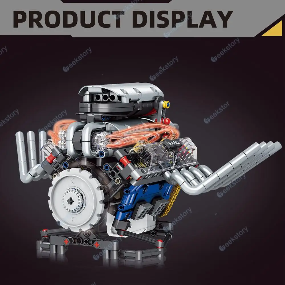 665pcs V8 Engine Model MOC Building Blocks Set Car Parts K96202 Ornaments With APP Programming Motor Drive DIY Toys Bricks Gift