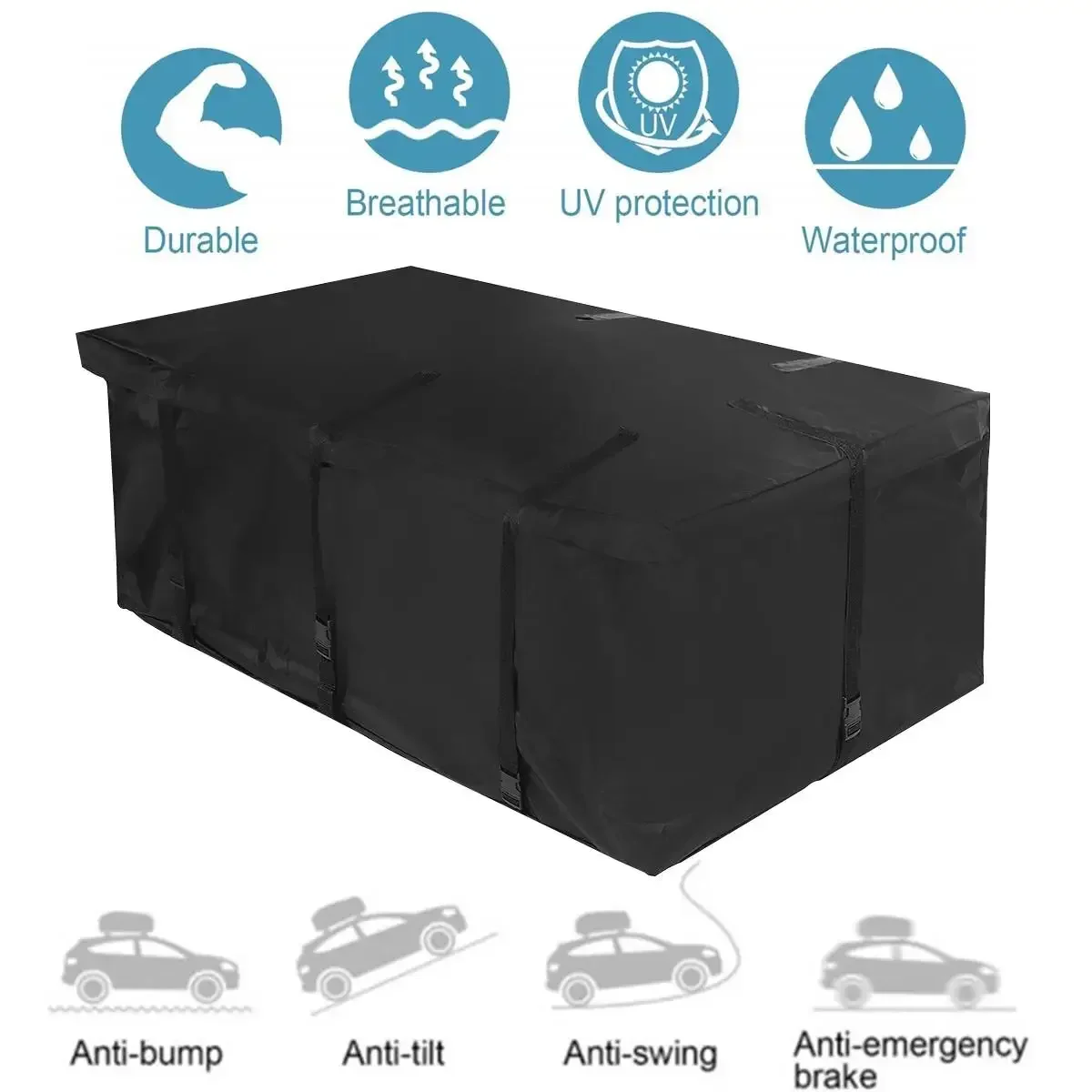 600D/420D Universal Car Cargo Roof Waterproof Rooftop Luggage Carrier Storage Cube Bag Travel For SUV Cars 120x70x51cm Body Kit