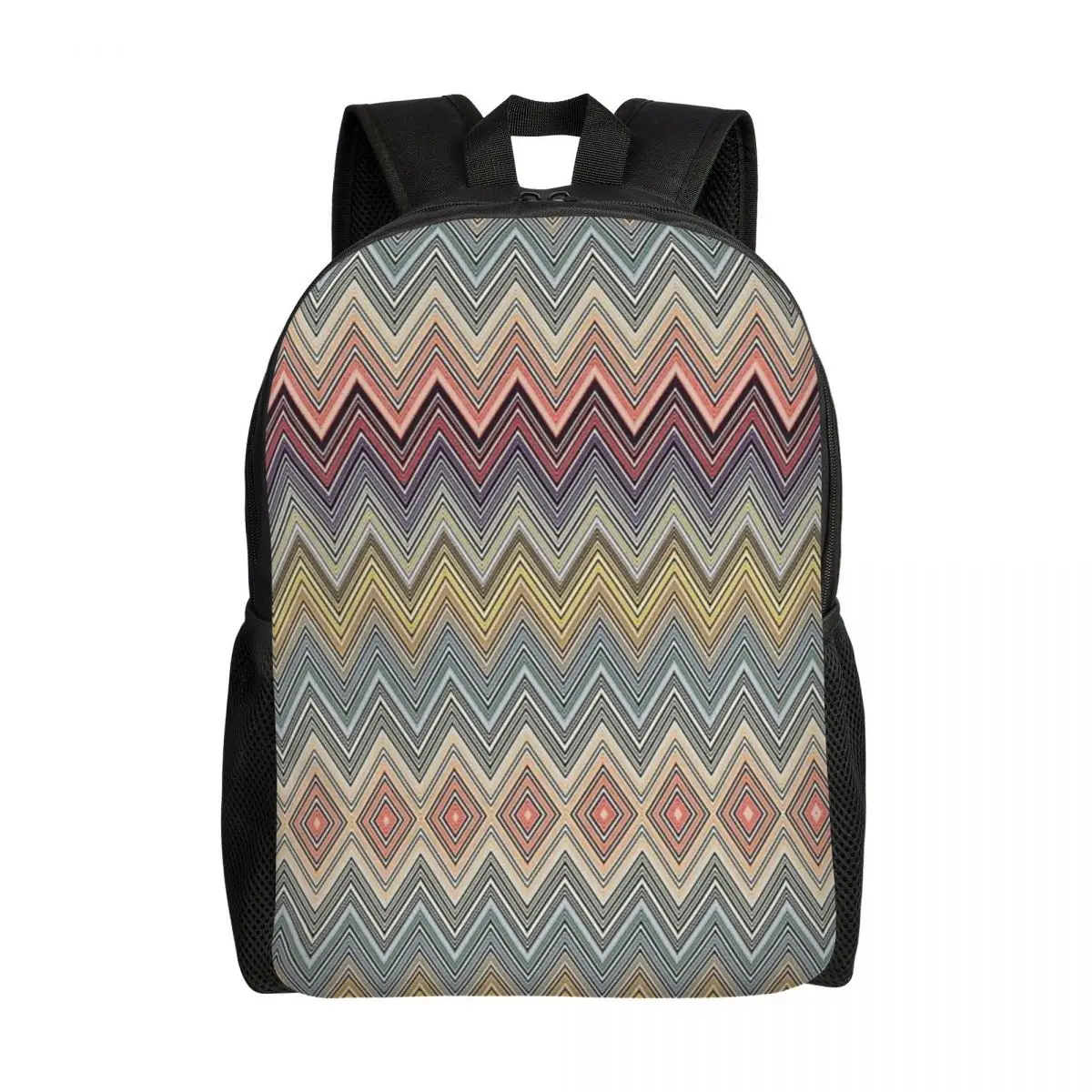 

Multicolor Chic Zigzag Backpack for Men Women 3D Print Geometric Pattern Bookbag for School College Student Boho Travel Daypack