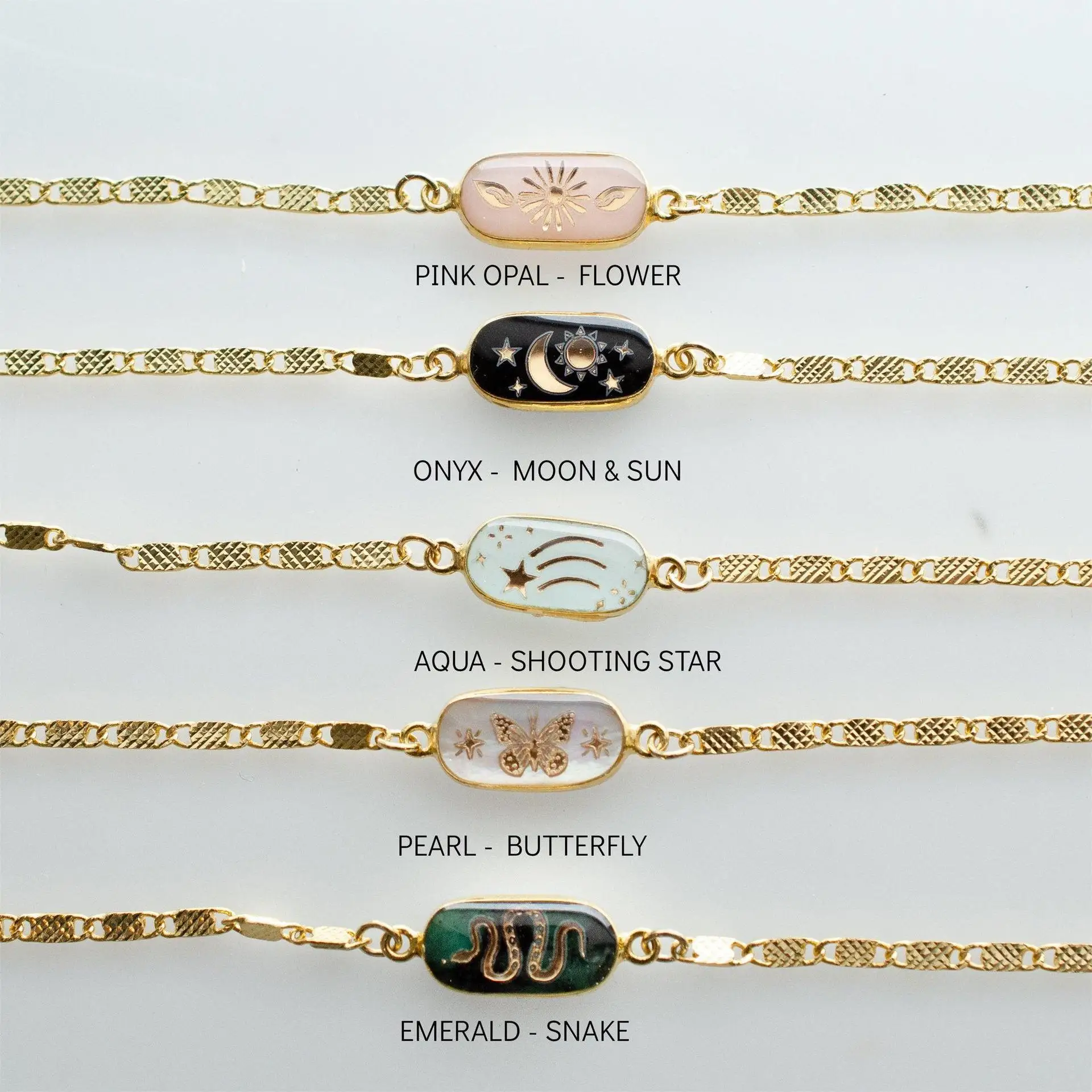 

​ Matching Couple Light Vintage Gold-Tone Chains Multi-Color Oval Charm Links Butterfly Bracelets Minimalist Layering Jewelry
