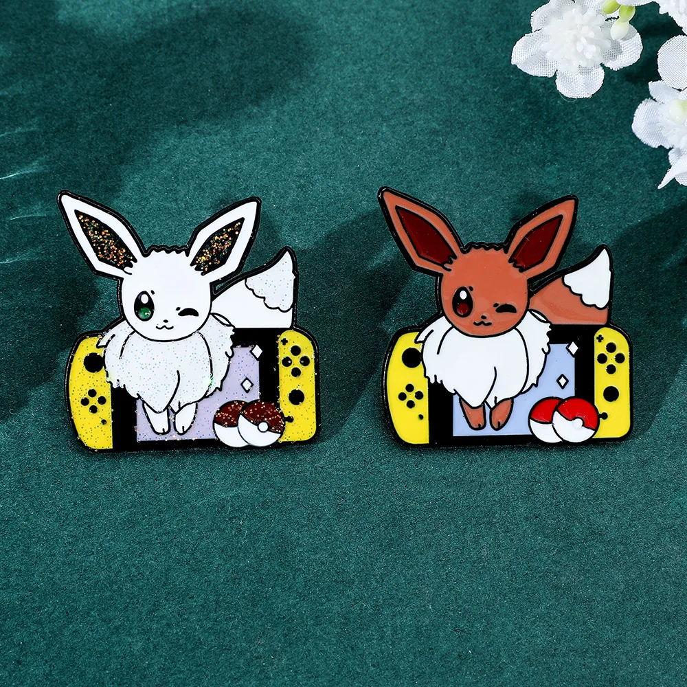 Pokemon Eevee Game Console Style Anime Figure Metal Brooch Clothing Pin Bag Backpack Decoration Children Toy Birthday Gifts