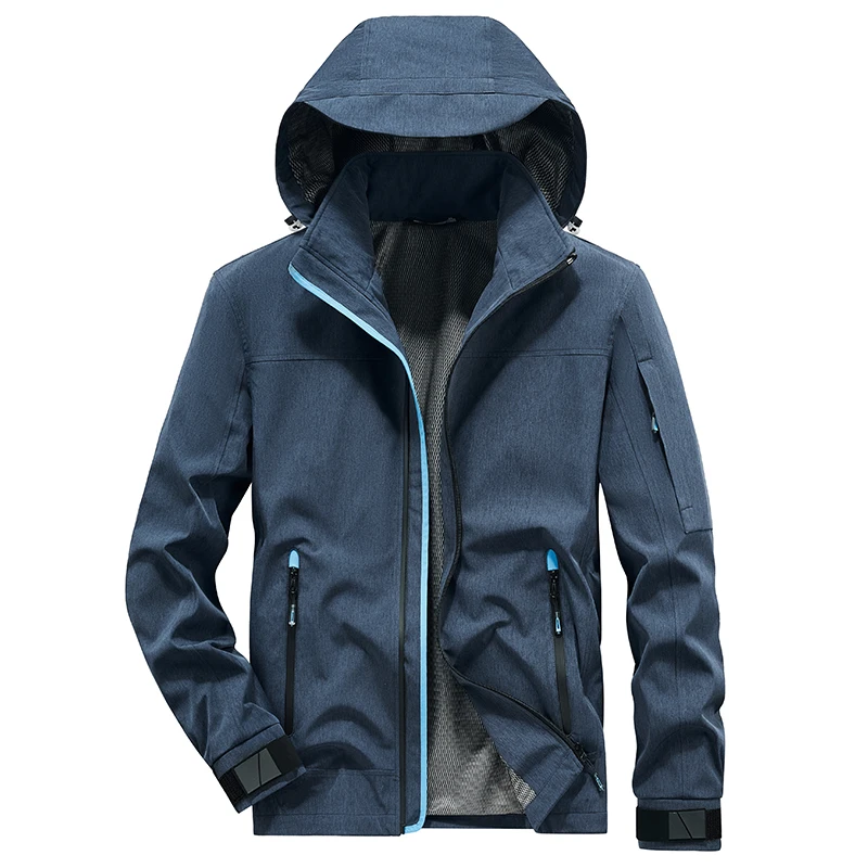 Men's Soft Shell Jacket Casual Outdoor Solid Color Versatile Windproof Waterproof Bicycle Charge Coat Men's Hooded Windbreaker