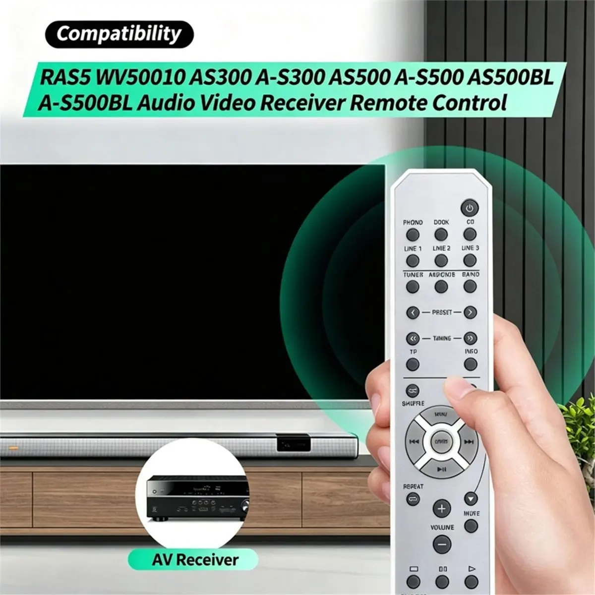 PHONE&GEAR 2PCS Replace RAS5 WV50010 Remote Control for AS300 A-S300 A-S300BL AS500 A-S500 A-S500BL AS500BL
