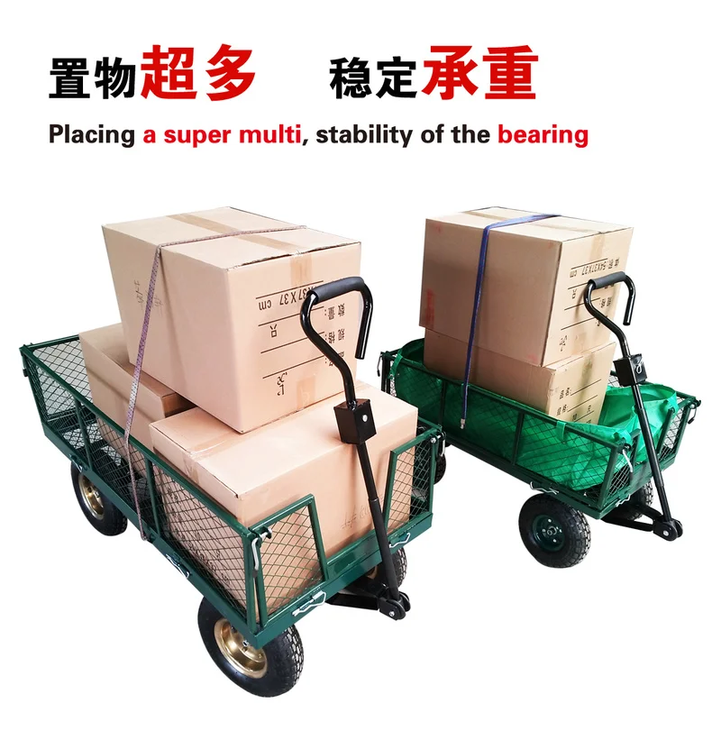 Gardening Trolleys Foldable Hand Cart Luggage Portable Four Wheel Folding  Mesh Net Trailer Push Truck Household Flat Trolley