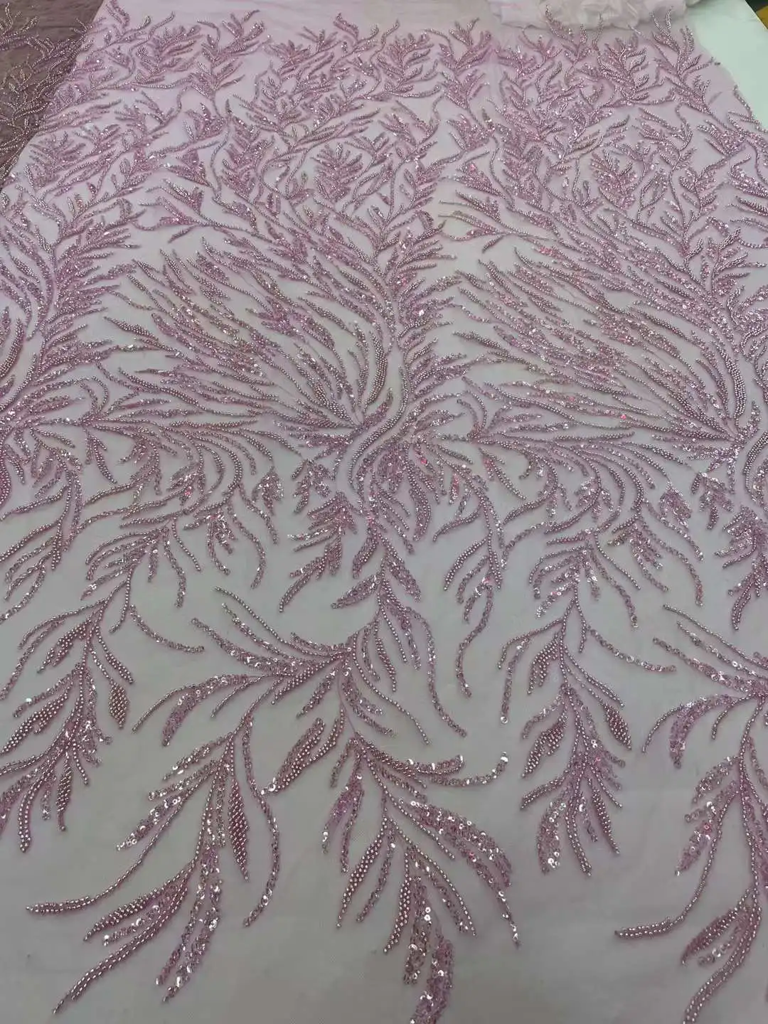 

High quality beaded design Embroidery French tulle net lace African sequin fabric for Ladies party dresses weddings