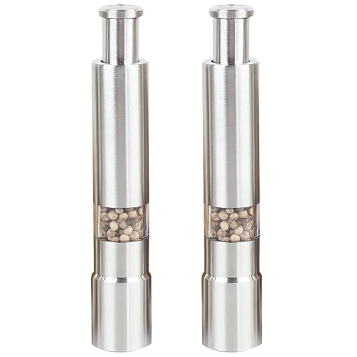 2PCS Manual Salt and Pepper Grinder Set Stainless Steel Push Button Grinder Thumb Grinder for Black Pepper Sea