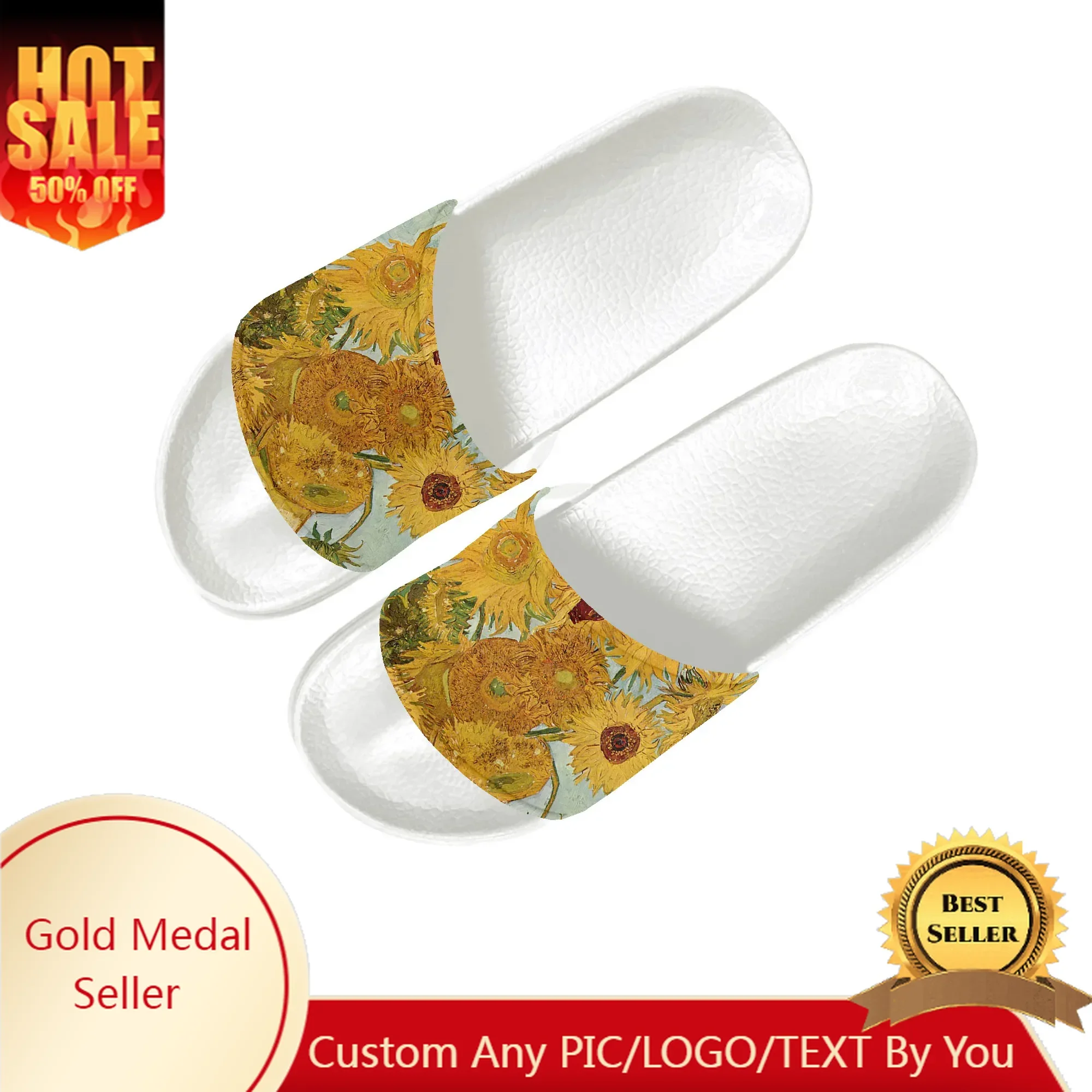 

Van Gogh Oil Painting Sunflower Slippers Home Water Shoes Men Women Teenagers Beach Pool Sandals Custom Summer Slipper