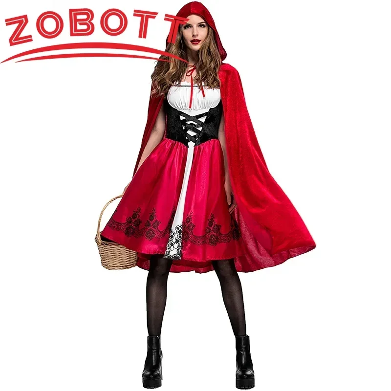 หนูน้อยหมวกแดงเครื่องแต่งกายผู้ใหญ่ผู้หญิงฮาโลวีนคอสเพลย์แฟนซีชุด Hen Party Dress Cape ชุด