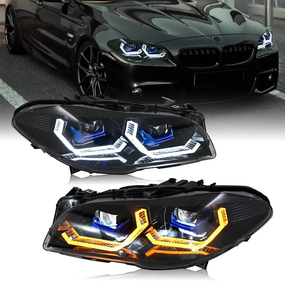 

1 комплект светодиодных фар проектора в сборе для BMW 5 серии F10 F11 F18 2011-2017, комплект передних фар, аксессуары для указателей поворота DRL