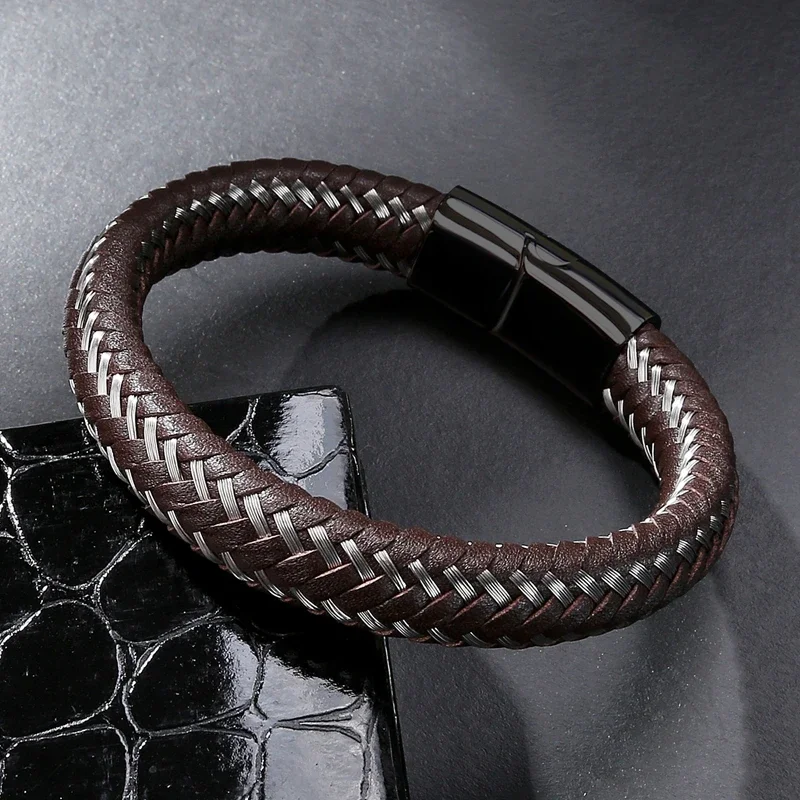 Magnetic Braided Rope Bracelets for Men, Sporty Style Charm, Multi Color, Wire and Leather, Trendy Unisex Jewelry, New Fashion