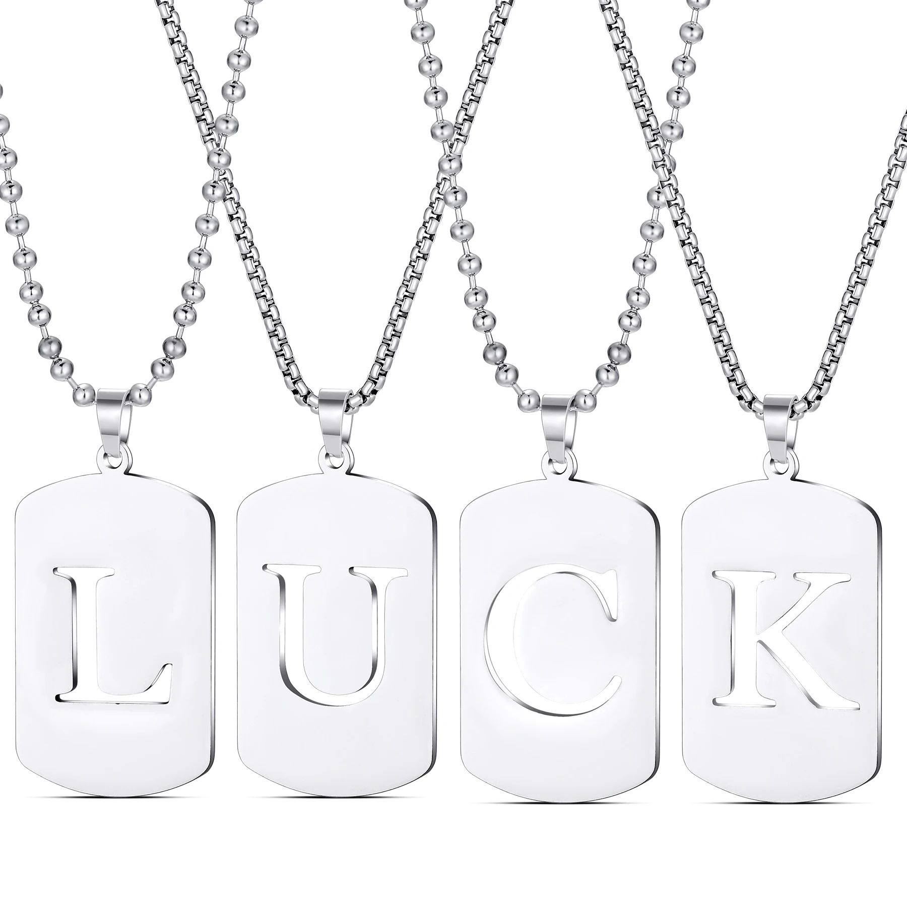 

Classic A-Z Initial Tag Letter Pendant Necklace Capital Letter Stainless Steel Jewelry with Box Chain 22inch for Mens Womens