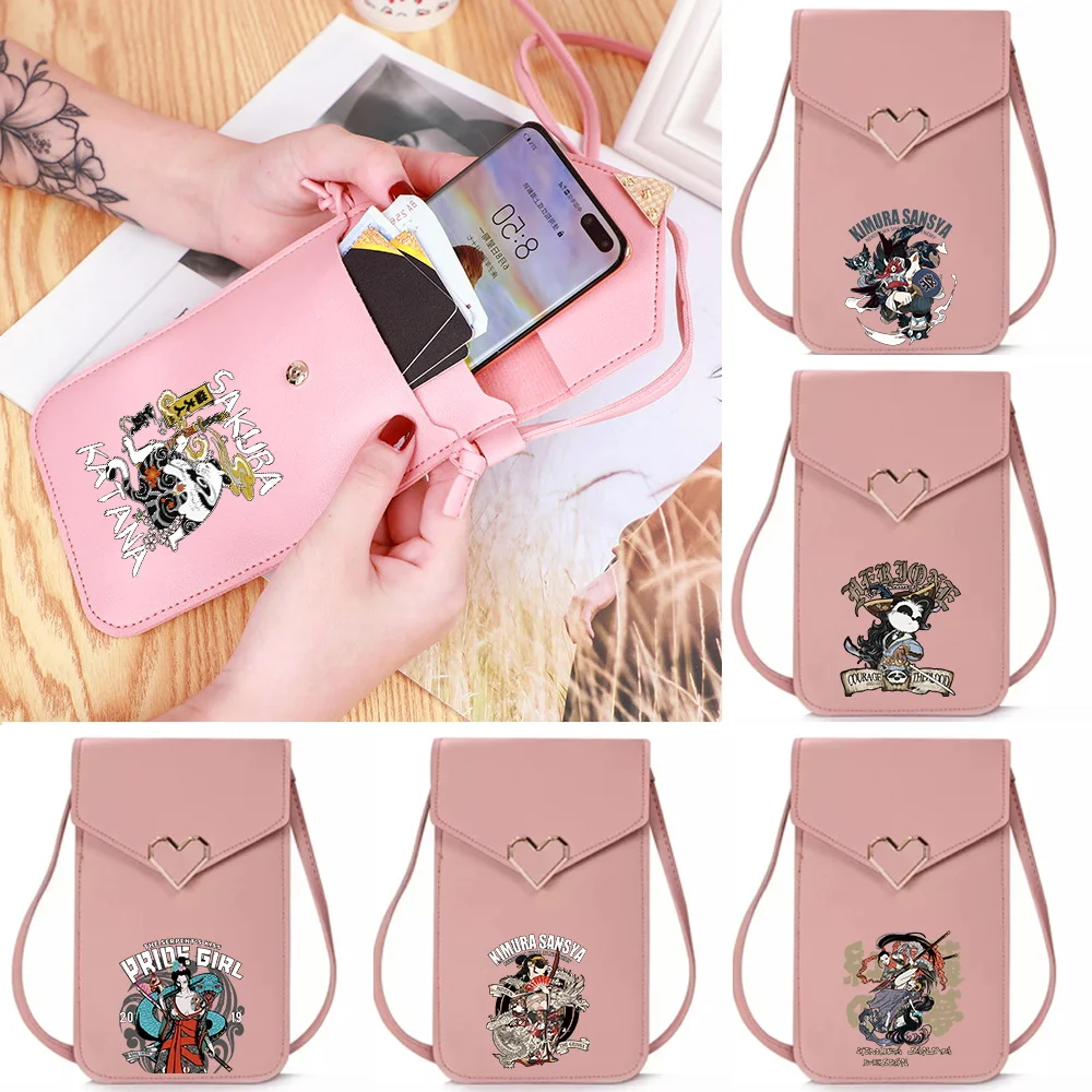 

Fashion Mobile Phone Bag Universal Transparent Touch Screen Samurai Pattern Phone Bags Commute Women Shopping Crossbody Bag